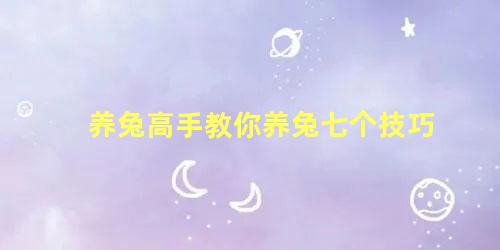 养兔高手教你养兔七个技巧