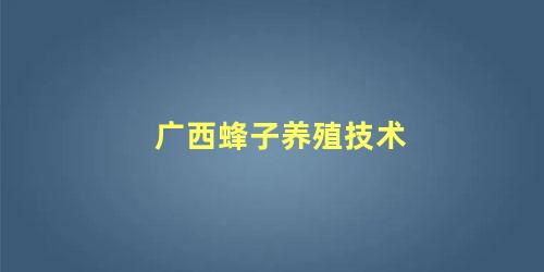 广西蜂子养殖技术