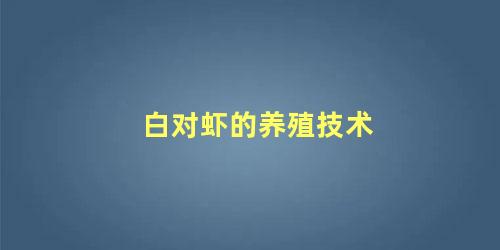 白对虾的养殖技术